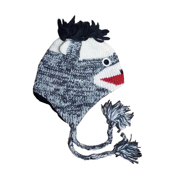 Wool Hat Monkey Design One Size Grey - Picture 2 of 4